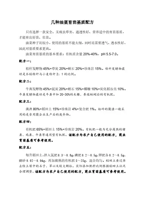 几种油菜育苗基质配方