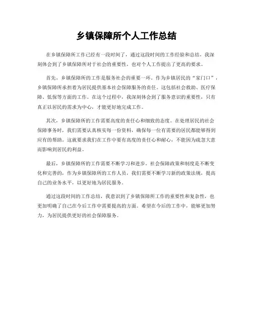 乡镇保障所个人工作总结