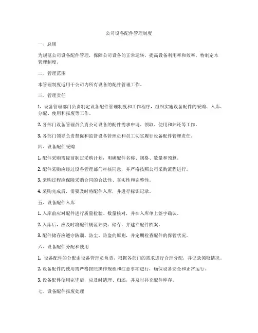 公司设备配件管理制度