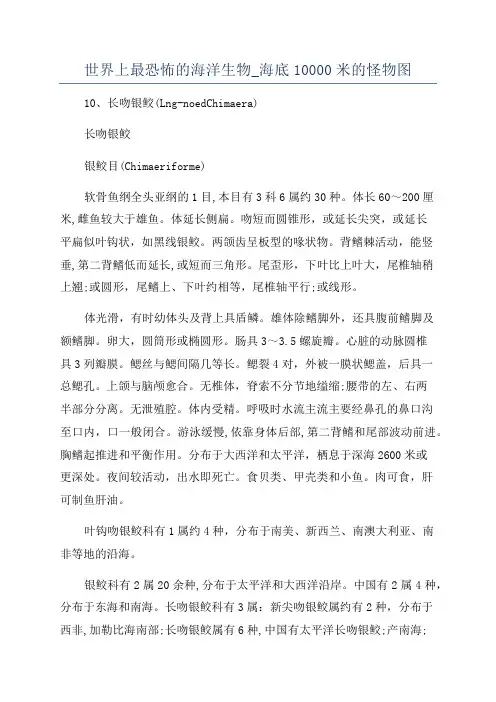 世界上最恐怖的海洋生物_海底10000米的怪物图