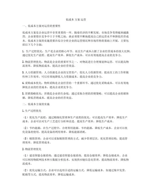 低成本 方案 运营