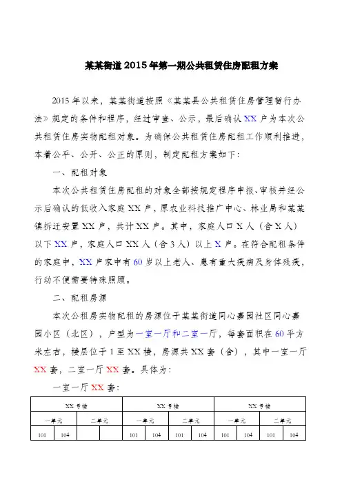 2015年度第一期公共租赁住房配租方案