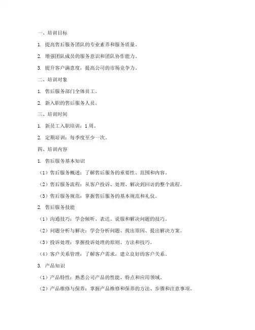 售后服务培训计划模板