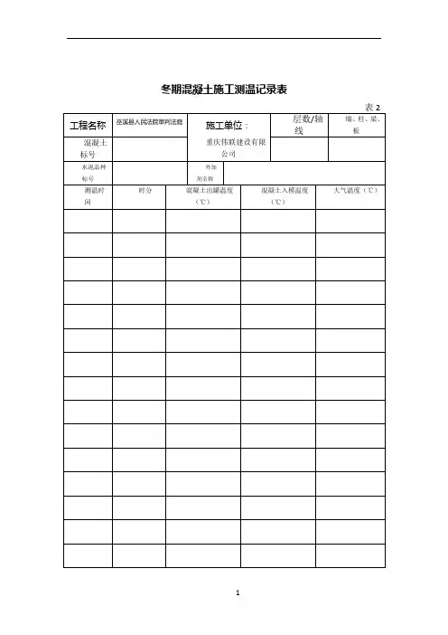 冬期混凝土施工测温记录表