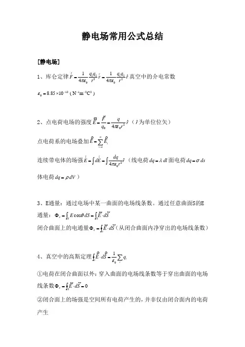 静电场常用公式总结