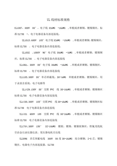 UL线材标准规格