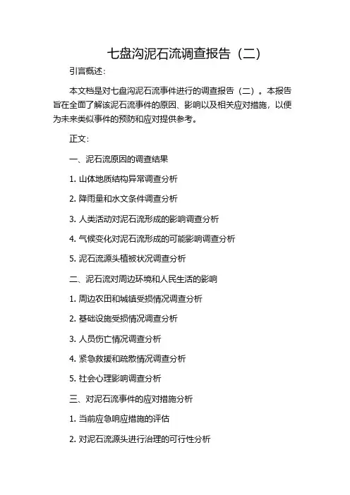 七盘沟泥石流调查报告(二)