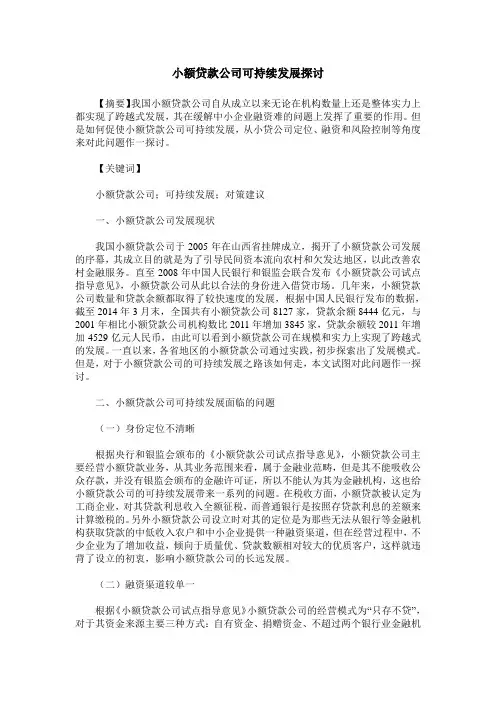 小额贷款公司可持续发展探讨