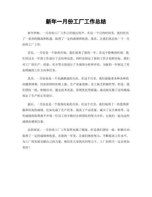 新年一月份工厂工作总结