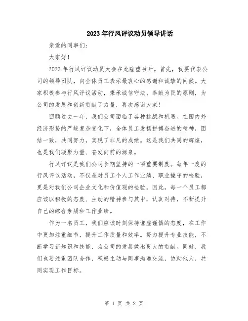 2023年行风评议动员领导讲话
