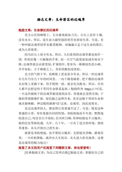 励志文章：生命禁区的还魂草