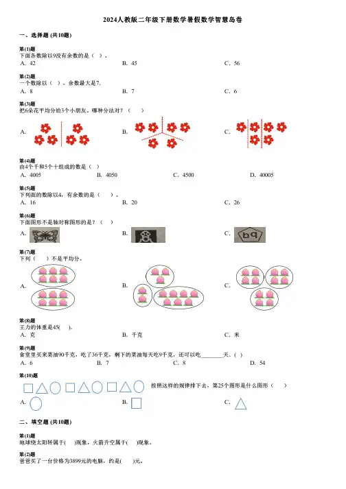 2024人教版二年级下册数学暑假数学智慧岛卷