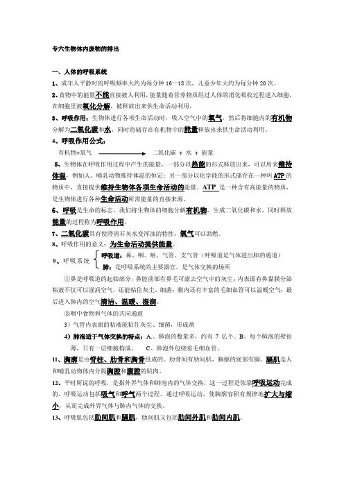 专题六 生物体内废物的排出