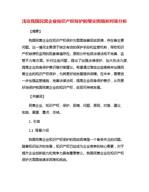 浅议我国民营企业知识产权保护的现实困境和对策分析