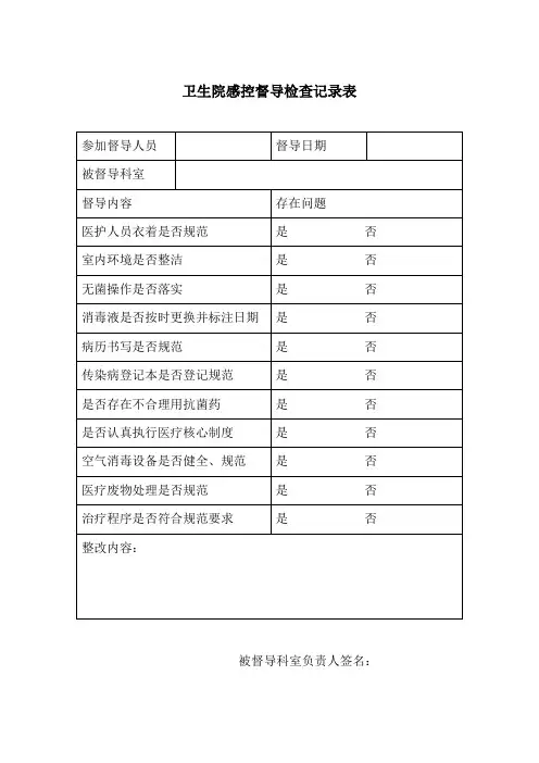 卫生院感控督导检查记录表
