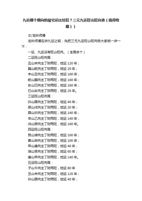 九运哪个朝向的屋宅运比较旺？三元九运旺山旺向表（值得收藏））