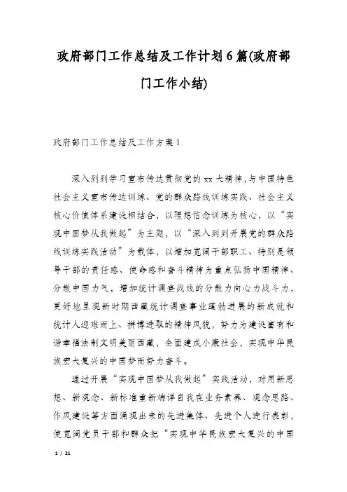 政府部门工作总结及工作计划6篇(政府部门工作小结)