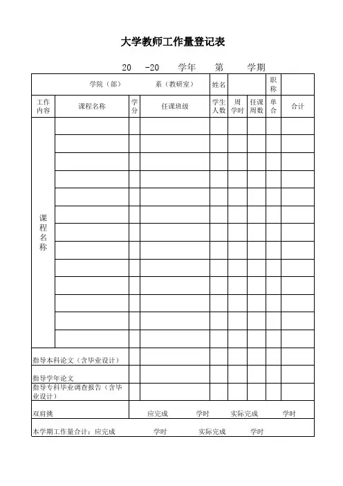 大学教师工作量登记表