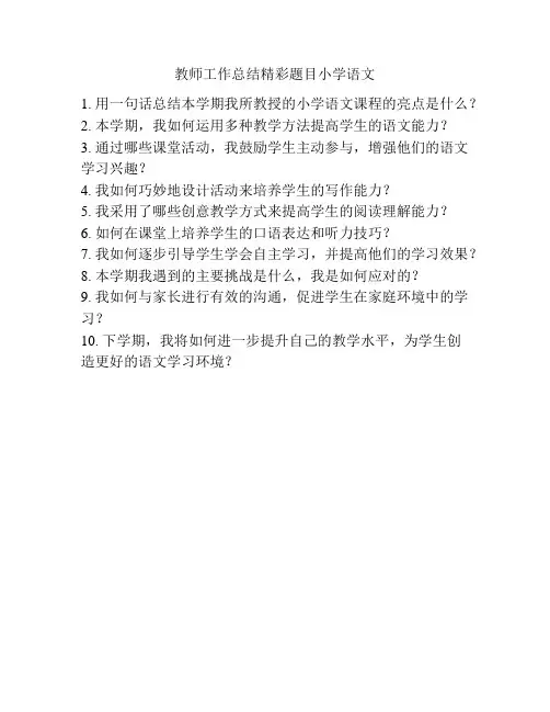 教师工作总结精彩题目小学语文