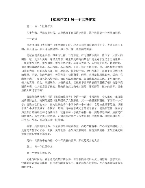【初三作文】另一个世界作文
