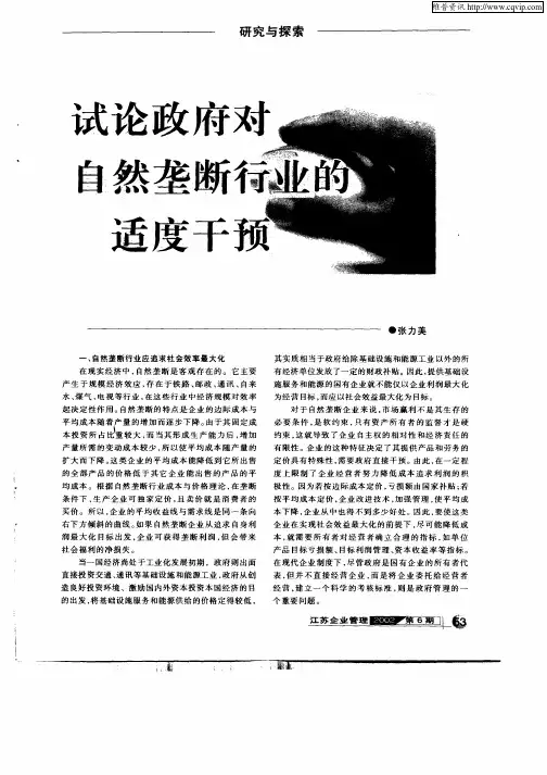 试论政府对自然垄断行业的适度干预