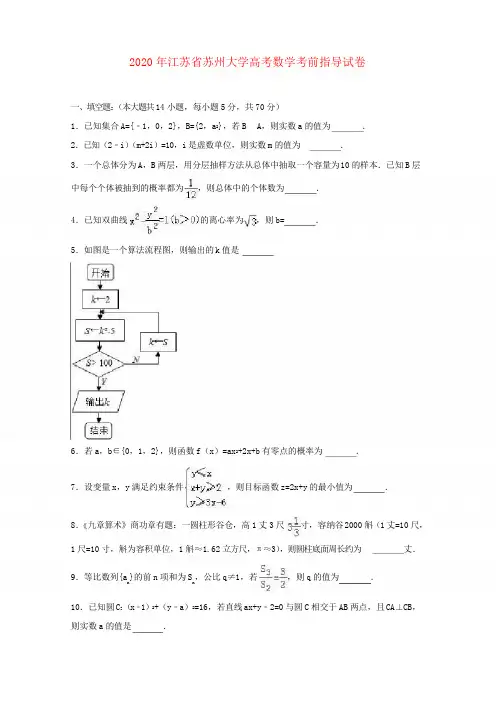 江苏省苏州大学2020届高三数学考前指导试题(含解析)