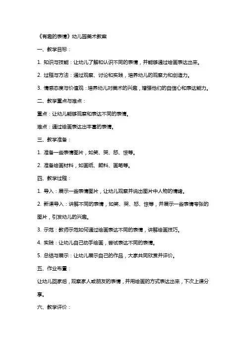 《有趣的表情》幼儿园美术教案