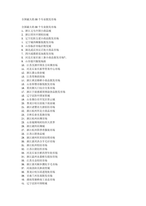 全国最大的50个专业批发市场