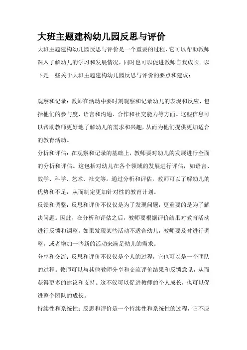 大班主题建构幼儿园反思与评价