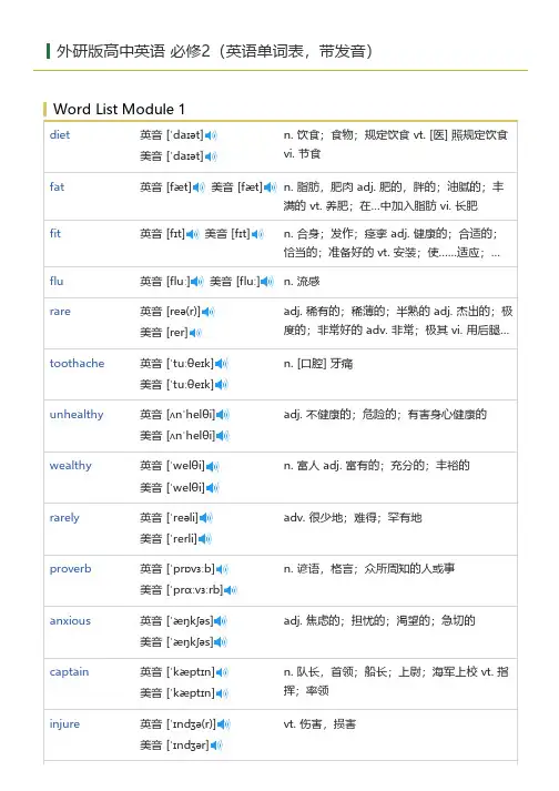 外研版高中英语 必修2(英语单词表)