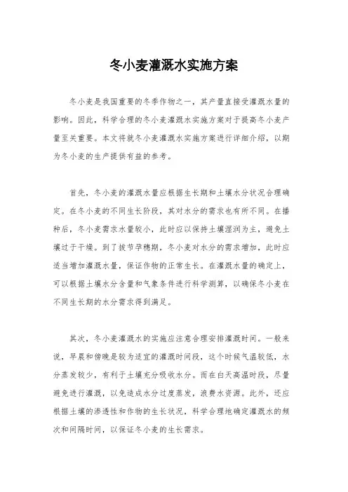 冬小麦灌溉水实施方案