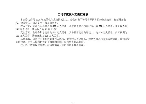 公司年度收入支出汇总表