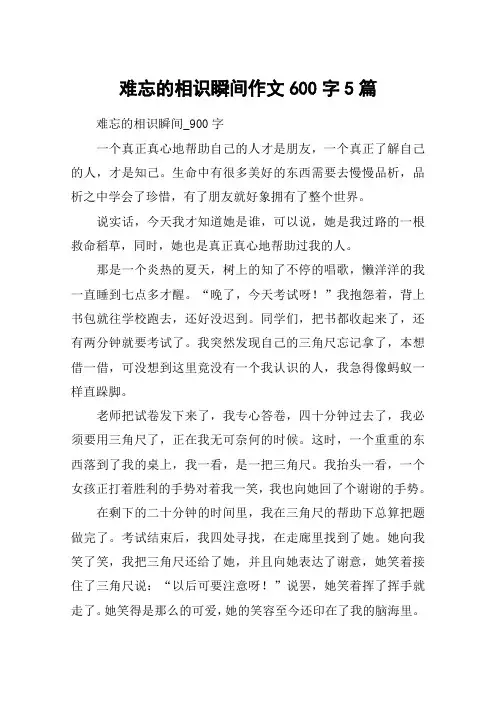 难忘的相识瞬间作文600字5篇