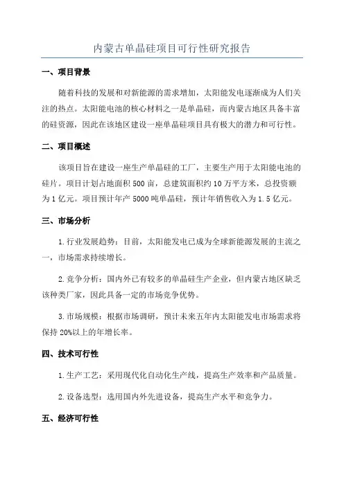 内蒙古单晶硅项目可行性研究报告