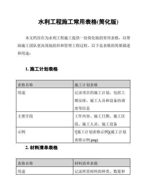 水利工程施工常用表格(简化版)