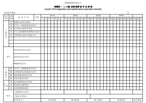 热缩机一二三级保养执行记录表单