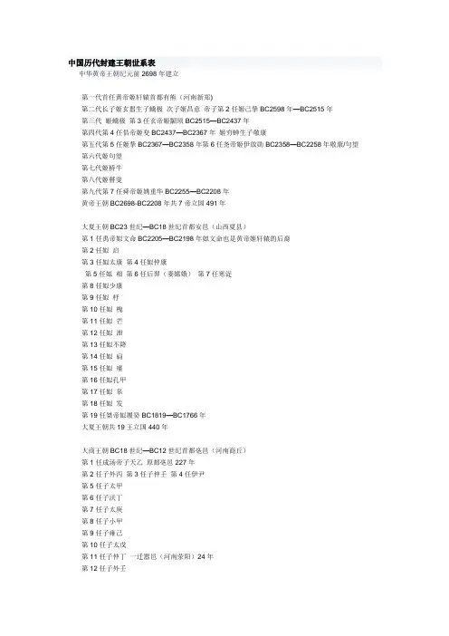 中国历代封建王朝世系表
