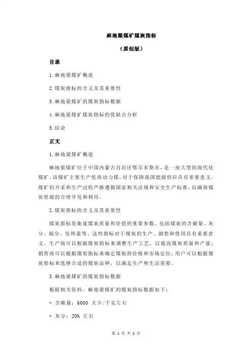 麻地梁煤矿煤炭指标