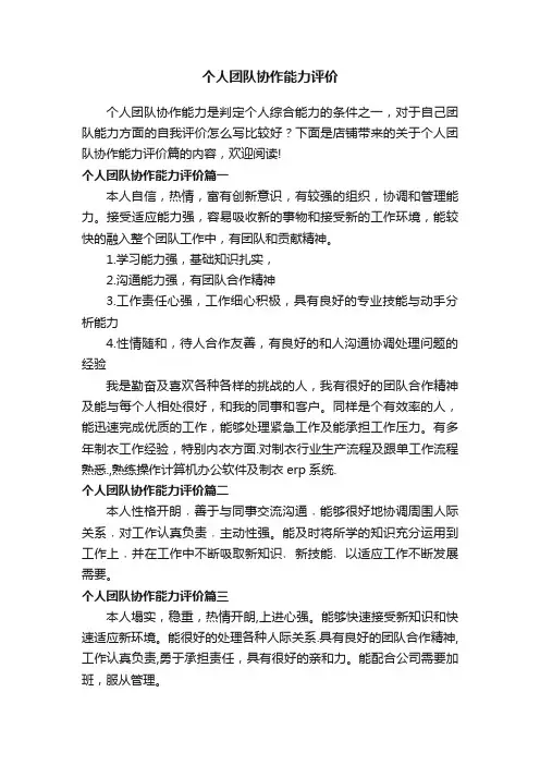 个人团队协作能力评价