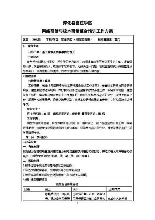 淳化县官庄学区网络研修与校本研修整合培训工作方案