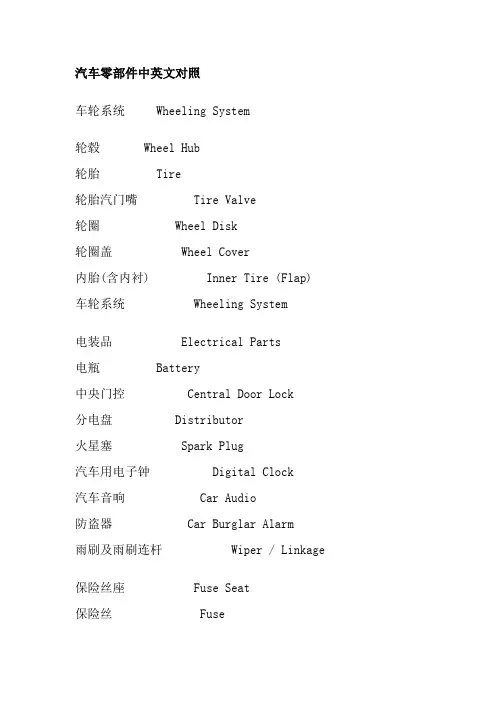 最新汽车零部件中英文对照