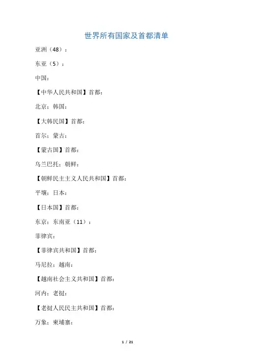 世界所有国家及首都清单
