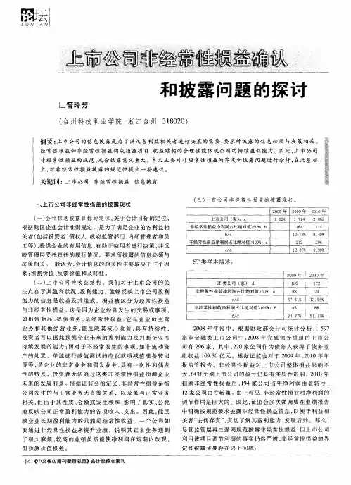 上市公司非经常性损益确认和披露问题的探讨