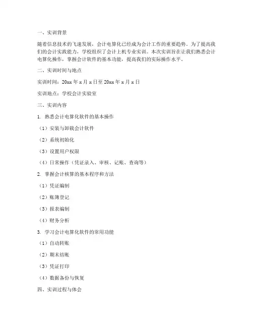 会计上机专业实训报告