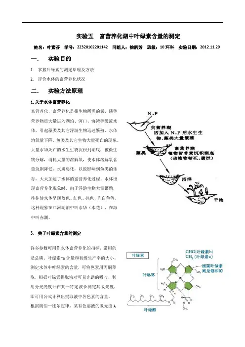 实验五富营养化湖中叶绿素含量的测定