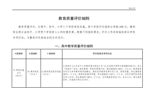 教育局中小学教学质量评价细则