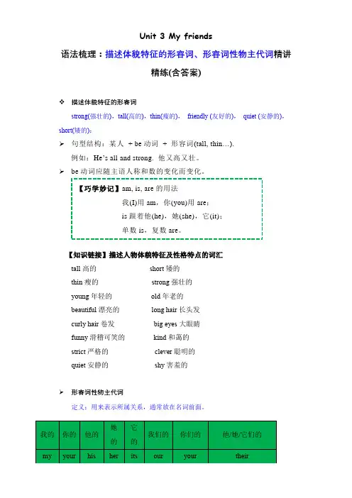 Unit3语法(复习讲义)四年级英语上册(人教PEP版)
