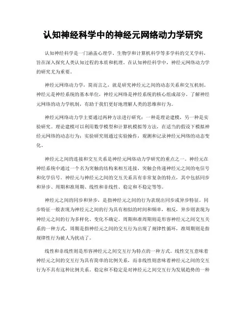 认知神经科学中的神经元网络动力学研究