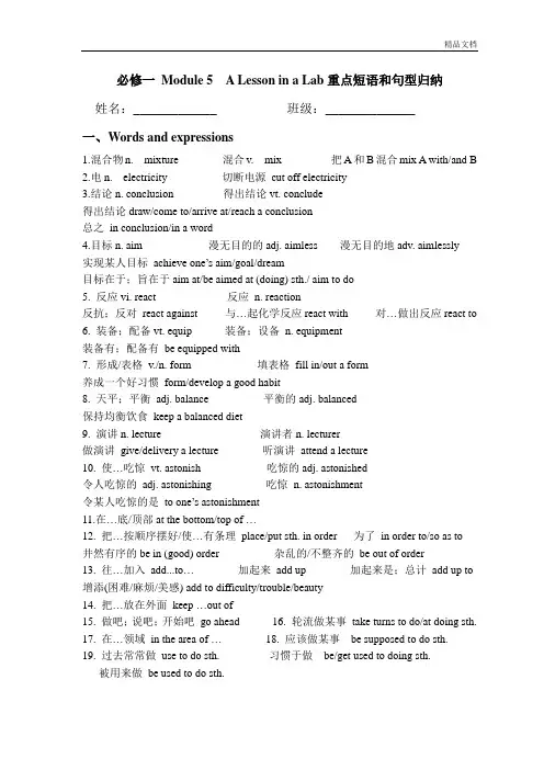 外研版必修一-Module-5-重点词汇和短语+默写模板.doc