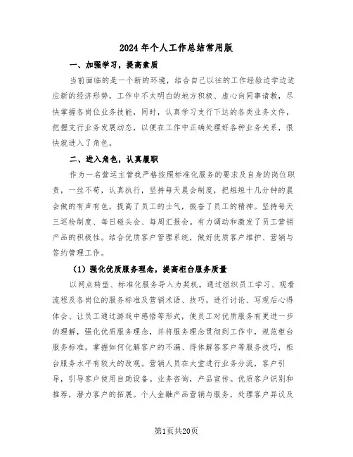 2024年个人工作总结常用版(7篇)